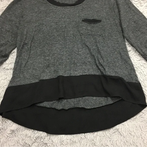 Anthropologie Pleione  Contrast Trim Chiffon Top High Low Chest Pocket Gray XL - Picture 6 of 16